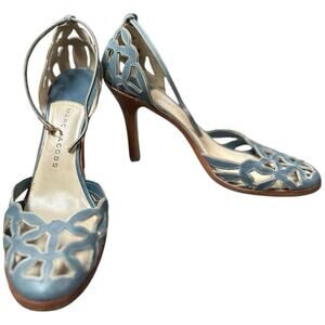Marc Jacobs Blue Leather D'Orsay Heels with Silver Cutout Ankle Strap Size‎ 39.5
